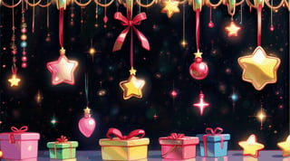 solid christmas vivid red, gold background backdrop, Christmas bubbles, gifts, candies, sweets, garlands, stars, decorations at the edges, sumptuous, shiny, no things in the middle, vivid Christmas colours, red, green, gold, big space in the middle