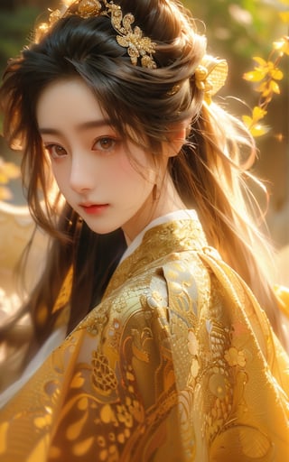 best quality,Amazing,Beautiful golden ,finely detail,Depth of field,extremely detailed CG unity 8k wallpaper,(1 girl :1.5),masterpiece,fluttered detailed splashs, ,cosmic eyes,Shock sensation,(realistic :0.5),original, ,fantasy_world,nodf_lora,feiyu,