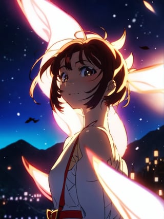 1girl,glowing,night,Main shrine in the background,upper body