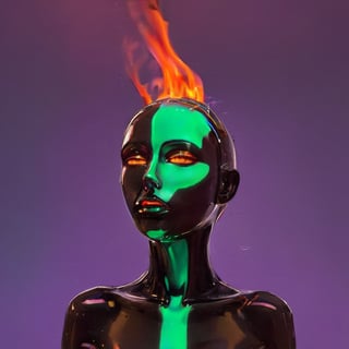 portrait of a mysterious girl saint, cinema 4d, gowing eyes, bored, punk fashion, boiling colors, dripping slime liquid lava, undersater, burning, cosmic, gamer, minimalist illustration, retro futuristic, inspired by Jamie Hewlett, glowing, black background,aw0k meltdown style