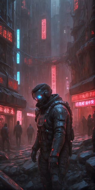 Generate hyper realistic image of a dynamic scene in a cyberpunk alley where neon lights illuminate a gritty, futuristic setting. Imagine characters engaged in a dramatic showdown, with rain-slicked streets reflecting the glow of holographic signs. Convey the tension and high-tech atmosphere of a cyberpunk noir confrontation.,aw0k euphoricred style