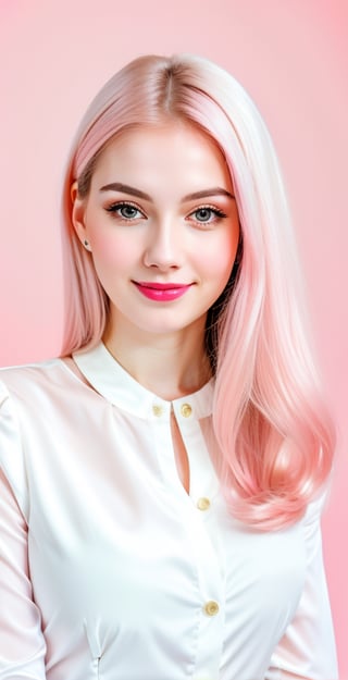 





woman, eyes, straight middle parted hairstyle, hair, super beauty marks, pale white skin, best quality, clear texture, details, canon eos 80d photo, light makeup, (pink color background theme: 1.3), (pale white skin:1.1), professional coloring photo, (sexy style business woman outfit:1.1), (pale white skin:1.1), smile