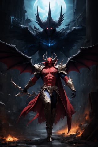 Diablo, Spawn. king demon,
super fine illustration, perfect anatomy,(masterpiece,ultra quality,ultla highres,32k,intricate detailed),{{{masterpiece}}}, {{{best quality}}}, {{ultra-detailed}}, {illustration}, {{an extremely delicate}},phoenix wing,mecha,EpicSky,breasts,FFIXBG,jump