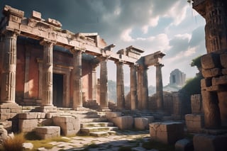 (((full length portrait))) (((masterpiece))) (((super realistic))) (((8K))) (((wide shot))) (((side angle))) ( ((high detail))) (((hyperrealistic))) greek ruins,rainy,bright sun,studio lighting,cinematic lighting,vibrant color,photographic film,Fujifilm XT3 captured by a Samyang 85mm F1.4 Fe E lens, 80mm Sigma f/1.4, (((Regular Zoom)))