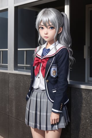 masterpiece,best quality,1girl,loli,Real people,nao tomori,Silver hair,Blue pupil,School uniform,Petite,