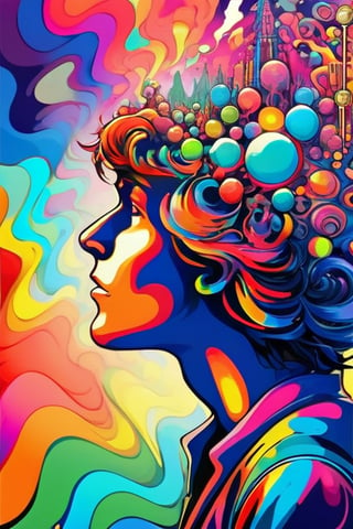 Psychedelic, psy art, solo, profile, 1boy, abstract, colorful, male focus