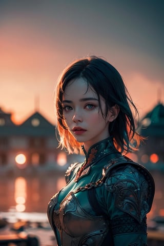 (masterpiece), (extremely intricate:1.3), (realistic), portrait of a girl, the most beautiful in the world, (medieval armor), metal reflections, upper body, outdoors, intense sunlight, far away castle, professional photograph of a stunning woman detailed, sharp focus, dramatic, award winning, cinematic lighting, , volumetrics dtx, (film grain, blurry background, blurry foreground, bokeh, depth of field, sunset, motion blur:1.3), chainmail,exposure blend, medium shot, bokeh, (hdr:1.4), high contrast, (cinematic, teal and orange:1.4), (muted colors, dim colors, soothing tones:1.3), low saturation,