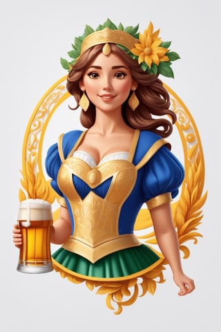 coloring graphic logo illustration of а girl is carrying beer, vector, intricate detail, bright color, solid white background, made with adobe illustrator, in the style of Studio Gibli, 3d style, 3d, 3d render