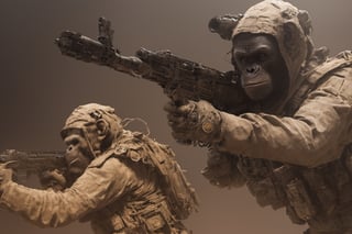 4K, 8K, masterpiece, perfect focus, in_focus, clear focus, best quality, insanely realistic, life like photo, photorealistic long shot of squad of apes futuristic guns raised escorting a sci-fi vehicle with light machine gun mounted on top in a jungle at night like in the movie act of valor, chimps shooting sci-fi guns, chimps aiming rifle, act of valor, genji armor, YAKEDA Full Protection Tactical Tank Top, bomb suit, flak jacket,  cloak, jungle camo armor pattern with neon orange  trim, soldier pants on chimps, aiming guns, firing guns, sci-fi open faced chimp helmet, chimps with cyberpunk headgear, full body armor, weapon master, sword in hand, sword neon glow, neon wrist weapons, bulky weathered space marine armor, perfect eyes, vengeful amber eyes, insanely detailed eyes, hyper realistic eyes, glassy eyes, 4k eyes, sci fi daggers on body, leader sword in hand, leader pistol in hand, leader shotgun, grenades, ultra detailed, flak armor, full body armor, super ripped chimps, huge muscles, neck protection armor, astronaut helmet on chimps, chimp with translucent visored helmet, sci fi helmets, tan weathered and ripped cloaks,  cyberpunk armor, enforcer armor,  full sci-fi plate armor, bandoliers, chimps throwing grenades, chimp raising fist, super muscular chimps, artificially enhanced chimps, intricately detailed guns, hyper detailed guns, intricately detailed weapon detail, guns shouldered, all faces hyper realistic, first two rows faces hyper realistic, Sci fi guns, grumpy gorilla, leader weapon in hand, warrior, warrior armor, leader weathered red matter power suit armor, leader bulky armor, leader detailed eyes, hyper detailed eyes, Extremely detailed face, movie quality face, with a gun, sci-fi armor, cyborg armor, Extremely detailed armor, cyberpunk gasmask, armor glowing trim, helmets, radiance, attack stance, combat stance, rifle, raised, pistol raised, random expression, Congo-apes, Billy ape, helmets with face, flak_jackets, juggernaut armor, enforcer, chest armor, chest armor, shin_ armor, battle belts, tools on belt, bandolier, modern body armor, tech gauntlet, wrist armor, weapons, weapons in hand, weapons on back, the end of humanity, hammers, perfect faces, interesting expressions, natural skin, textured skin, hyper detailed faces, Extremely detailed faces, pores, Extremely detailed weapons, Extremely detailed bodies, planet of the apes, HIGH resolution, SUPER resolution, HYPER resolution, HD resolution, BEAUTIFUL, neon signs, Extremely detailed fur, photorealistic fur, caesar from planet of the apes, Landskaper, Devasted landscape , Forest 