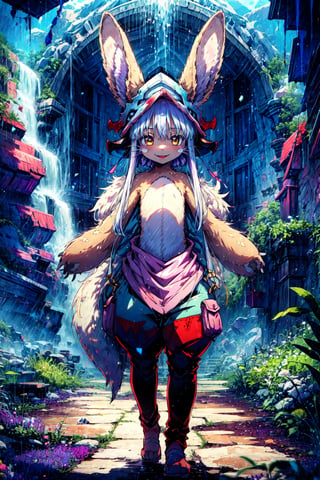  1girl, solo, furry, nanachi \(made in abyss\), nanachihat, nanachipants, standing, looking at viewer, smile, (animal_ear:1.1) ,(nanachi:1.3)