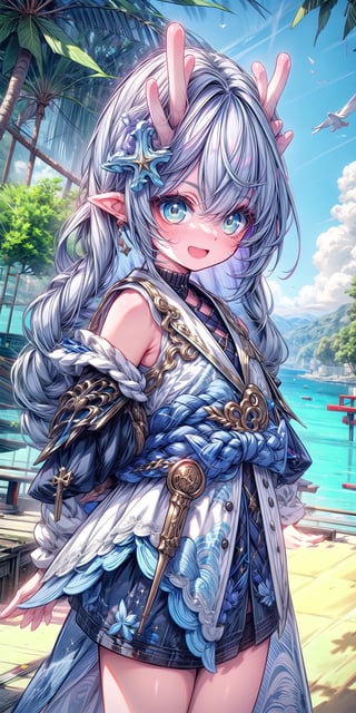 ,laugh,(bailu\(character\):1.2),tree,bird,cross your hands at the waist,stand,water,blue sky,beach,full body,best quality,masterpiece,illustration,extremely detailed,CG,unity,8k wallpaper,Amazing,finely detail,masterpiece,best quality,official art,extremely detailed CG unity 8k wallpaper,absurdres,incredibly absurdres,ultra-detailed,highres,(pureerosface_v1:0.5),(ulzzang-6500-v1.1:0.5),