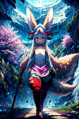  1girl, solo, furry, nanachi \(made in abyss\), nanachihat, nanachipants, standing, looking at viewer, smile, (animal_ear:1.1) ,(nanachi:1.3)