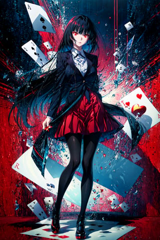 Yumeko Jabami,playing card,(full body:1.1), nail polish, red nails,red eyes,black pantyhose