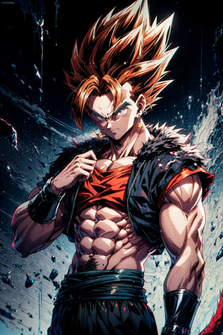 vegetto, 1boy, spiked hair, jewelry, earrings, smirk, bracelet, BREAK,  (ssj4, abs, body fur:1.15), jewelry, long hair, monkey tail, muscular, red fur, spiked hair, super saiyan, tail, , BREAK,  enterthematrix, masterpiece, best quality, extremely detailed, highly quality, 4k, sharp focus, professional, sharp focus, award winning, cinematic lighting, octane render, unreal engine, volumetrics dtx, Wallpaper,