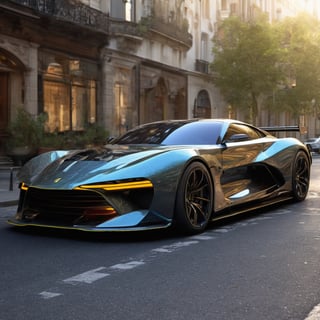 ((Highly detailed:1.5)),4k,((UHD)),HDR,Masterpiece,((best quality:1.5)),High Detail, (Imagine a super sport car concept built by Caterpillar, on the street in releasing day:1.4),on the street in natural light,detailed sun light,volumetric lighting,precise lineart,dramatic impressive shot angle,beautiful,ultra detailed,colorful,rich deep color,revolutionary,glow effects,Vivid color,view on street