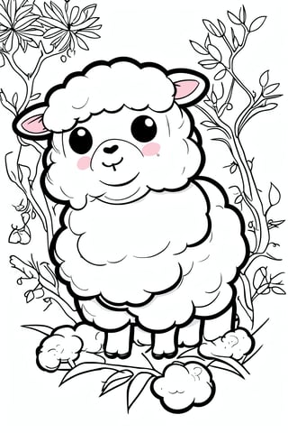 cute little baby Sheep, forest, Vector line art , b/w outline art, full white, white background, white background, only use outline., line art, clean line art, white background, Sketch style