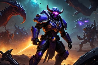 (8k UDR), (masterpiece, best quality), ((Starcraft)), 

Create an image of a Space Cowboy ranger on a Zerg infested world, he will be duel wielding two space revolvers, standing his ground on the remains of a dead world, (war camera shots), dark atmosphere, vibrant colors, depth of field, ,HellAI,fire,skull,monster