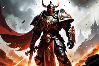 (8k HDR), (masterpiece, best quality),

Title: Ares, God of War in the Warhammer 40K Universe

Scene Description:
Ares, now a towering Space Marine Captain, clad in ornate power armor, stands on the smoldering battlefield of a war-torn planet. His armor is a masterwork of Imperial craftsmanship, deeply engraved with symbols of war and destruction, and painted in the blood-red colors of his chapter. His cape, tattered and scorched, flutters in the toxic winds.

Focal Point:
Ares wields a massive, chain-wrapped thunder hammer, glowing with arcane energies, raised high as he charges into a horde of alien enemies. His other hand clutches a bolt pistol, spewing fiery rounds into the melee. Around his waist, a belt adorned with skulls and relics from vanquished foes.

Background Elements:
The landscape around him is chaotic and devastated, with the remnants of a once-mighty city now reduced to rubble and flames. Exploding shells light up the dark sky, and drop pods descend in the background, bringing reinforcements or dreadnought allies.

Atmospheric Effects:
Smoke and dust fill the air, pierced by the harsh light of gunfire and explosions. In the distance, the twisted forms of enemy war machines loom, clashing against the Imperial forces.

Dynamic Action:
Ares roars a battle cry, his voice amplified by his helmet’s vox-grille, inspiring fear in his foes and fervor in his troops. Close by, Space Marines rally to his side, their armor echoing his design, forming an unstoppable tide of red and steel.

dark and vibrant, (micheal bay cinematic shots), depth of field, 2D