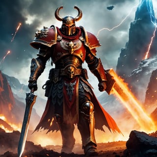 (8k HDR), (masterpiece, best quality),

Title: Ares, God of War in the Warhammer 40K Universe

"Ares as a Space Marine Captain in Warhammer 40K, charging into battle against alien enemies on a war-torn planet. He wears ornate, blood-red power armor adorned with war symbols and skulls, wielding a glowing thunder hammer wrapped in chains and a bolt pistol. The battlefield is chaotic with explosions, smoke, and falling drop pods, under a dark, fiery sky."

dark and vibrant, (micheal bay cinematic shots), depth of field, 2D