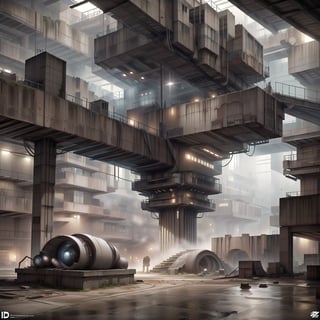 ((best quality)), ((masterpiece)), ((realistic,digital art)), (hyper detailed), brutaltech, cement, scifi, subterranean metropolis, dark, indoors, night, domes and arches, octane rendering, raytracing, volumetric lighting, Backlit,Rim Lighting, 8K, HDR,brutaltech,avant-garde_industrial_fusion,