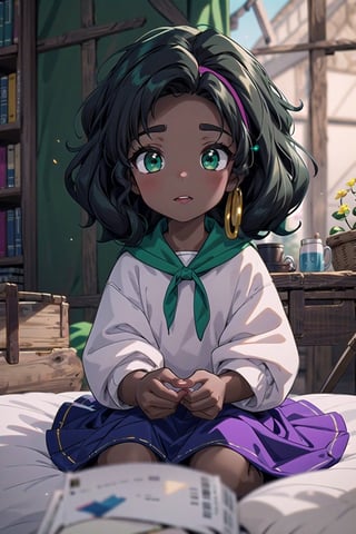 masterpiece, best quality, extremely detailed, HD, 8k, intricate, (nice hands), AGE REGRESSION, 1 girl, cuteloli, CHILD, cartoon,esmeralda, (((dark skin))), green eyes,