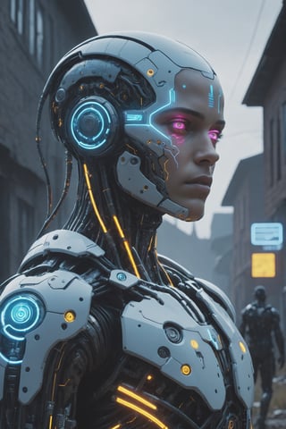 biopunk, neon dystopia, augmented body, close-up, rural scene, day setting, cinematic lighting,cyborg style,cyborg