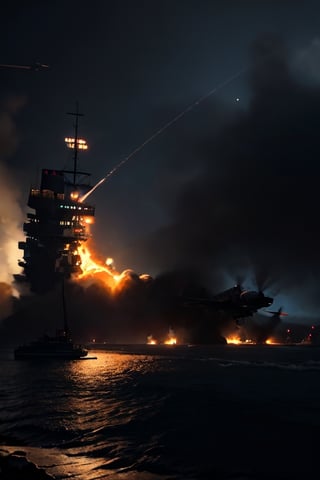 Imagine World War 2, a squadron of Japanese fighter planes. They are firing at American warships. Have many fire and smoke, At Pearl Harbor, there and the situation looked chaotic, painted by tom lovell, dishonored 2, definition real picture, cinematic, hyper realistic, hyper detailed, cinematic, volumetric light, 8k, UHD, HDR, octane render, unreal engine"