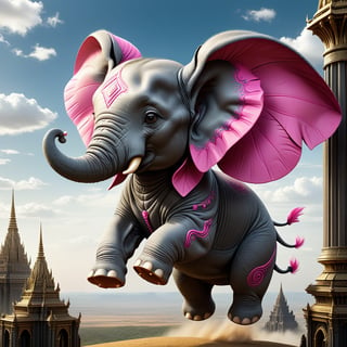 Dubbo baby flying elephant Grey body and pink ears.. , sf, intricate artwork masterpiece, ominous, matte painting movie poster, golden ratio, trending on cgsociety, intricate, epic, trending on artstation, by artgerm, h. r. giger and beksinski, highly detailed, vibrant, production cinematic character render, ultra high quality model