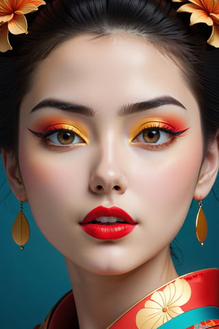 professional 3d model line art drawing breathtaking helios,geisha,eyes,mouth,teeth,psych,colorful   . award-winning, professional, highly detailed . professional, sleek, modern, minimalist, graphic, line art, vector graphics . octane render, highly detailed, volumetric, dramatic lighting
 