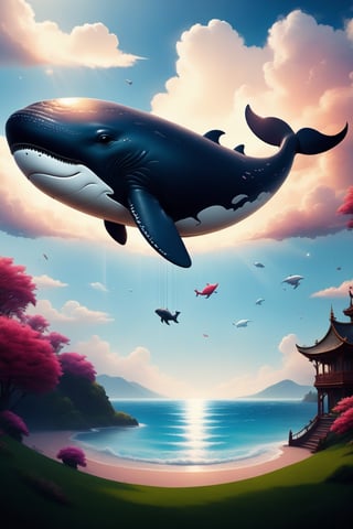  Create a big whale, suspended in the air, in the sky, between clouds, the clouds ,sticker,fluttershysaidsyayyy,T-shirt design,tshirt design,in style of tr4dt4t,TSHIRT DESIGN, traditional tattoo,illustration,darktattoo,Stickers,3D Render Style,style,cutegirlmix,BugCraft