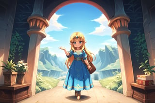 score_9_up, score_8_up, score_7_up, BREAK, source_anime, 2-dimension_animated, ,(8k, hyperdetailed, best quality, masterpiece:1.2), cover art, game cover, official game artwork, A mesmerizing anime visual of princess zelda, legend of zelda, fantasy, pulsating glow,  (pose:1.2), cartoon, seamlessly blends 3D rendering, illustration, and vibrant colors, creating a fierce and frenetic dance of light. fully clothed armored dress, magnificent,The background is a fantasy lanndscape, shiny,  outdoors, valley, isekai, purple and blue theme,  jrpg, dynamic and soft atmosphere. The enchanting fantasy background contrasts sharply with the bold and striking colors, traditional media, bloom, (bokeh:1.2),retro artstyle,rating_explicit,r0b0cap,ff14bg