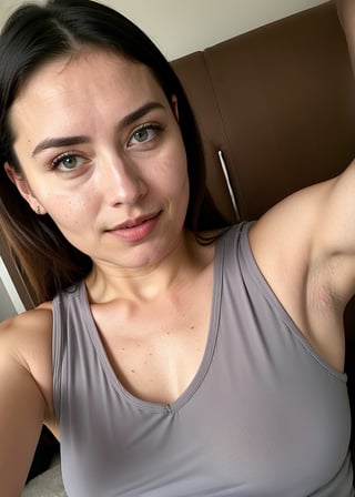 lara croft taking a selfie raising her arms, sleeveless outfit, pokies, armpit_folds, showing_armpits, armpits, armpit_sweat, upper body, showing armpits, armpit_crease, close up on armpits, high_resolution_skin, photorealistic