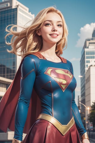 supergirl, supergirl costume, anime, medium boobs, perfect face, ginger hair, perfect hands, 5 fingers, seducing smile, v4, 8k, small breasts, (upper body view), light green eyes, Emerald eyes, symbol-shaped pupils, (background: on city building), night light, night, jim lee,
