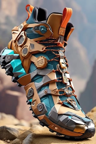 futuristic crypto shoes , Hiking shoes, Salomon brand, high_resolution, high detail, realistic, realism,cyborg style,Colourful cat ,steampunk style,Origami 