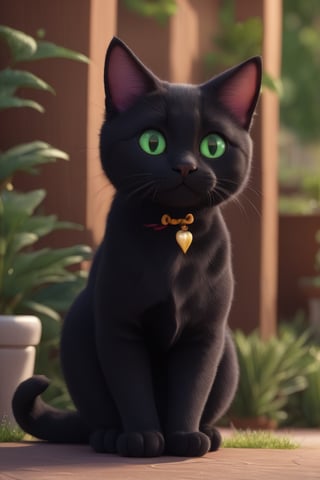 cat, happy, big ears, black cat, loving eyes, green eyes,3d style