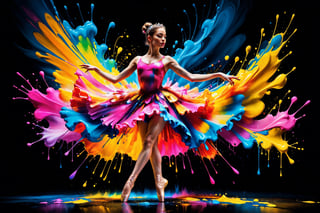 ColorART, Vibrant, dynamic, and colourful portrait photography featuring paint splashes. dripping paint, High-speed shutter, speedlight flash, long exposure. Blended light, artistic composition, amazing OHWX dressed as a ballerina, High-quality, ultra high-resolution image,