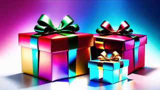 Create an elegant image of a beautifully wrapped gift box adorned with a vibrant ribbon and bow. Use soft lighting to enhance the sense of anticipation. text "Boxing Day" on top, colorful background,  octen Render, glossy, highly detailed, high contrast, vibrant masterpiece, artstation, glossy, 24K,  by AiLove, fit in canvas, bright, clear, sharp, ultra hd, Sparkling, denoise,  ,isni,FilmGirl