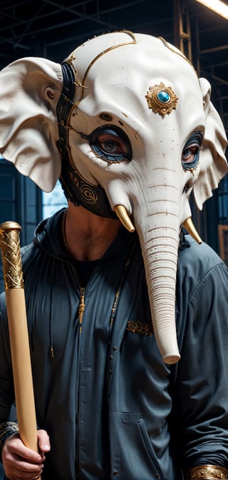 extremely detailed, hyper realistic, Cinmatic,
(Wearing ultra detailed elephant MASK:1.5),standing under mooligh, More Detail, ultrarealism, cinematic, ultra high definition,holding baseball bat,
hyper realistic,Cyberpunk,demonictech,mor detail XL,Cybermask,Extremely Realistic