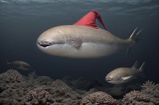 large Sacabambaspis,Wearing Santa Claus costume,
In deep sea,photorealistic,sacabambaspis,sexysanta