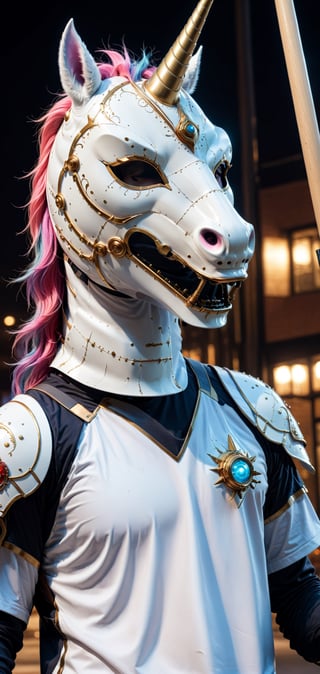 extremely detailed, hyper realistic, Cinmatic,
(Wearing ultra detailed UNICORN MASK:1.5),standing under mooligh, More Detail, ultrarealism, cinematic, ultra high definition,holding baseball bat,
hyper realistic,Cyberpunk,demonictech,mor detail XL,Cybermask,Extremely Realistic