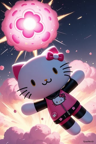 ((Hello Kitty)),pink nuclear bomb,kawaiitech,Explosion Artstyle