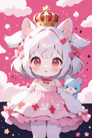 Prompt: Magical POP illustration,cute little Teddy bear,pink loli  dress,Beautiful embroidered dress,furry girl,Deformed,crown_nikke