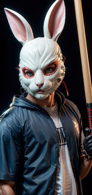 extremely detailed, hyper realistic, Cinmatic,
(Wearing ultra detailed bunny MASK:1.5),standing under mooligh, More Detail, ultrarealism, cinematic, ultra high definition,holding baseball bat,
hyper realistic,Cyberpunk,demonictech,mor detail XL,Cybermask,Extremely Realistic