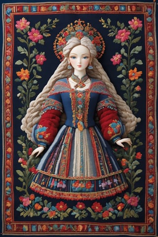 Tapestry,Albino Nordic girl,Pure white long Pigtail hair,
Picture a mesmerizing fusion where the rich heritage of Hmong ethnic attire, intertwines with the enchanting world of Lolita fashion, The garment, a visual symphony, showcases vibrant cross-stitch patterns reminiscent of Hmong craftsmanship, meticulously stitched in an array of colors, dress flows gracefully, embracing the whimsical elegance of Lolita fashion with lace, bows, and layers, creating a harmonious dance of tradition and modernity. Each detail, a brushstroke in this vibrant canvas, tells a story of cultural richness and sartorial fantasy, offering a feast for the eyes that captivates and transcends genres,Flower queen,3D Mesh,3D mesh digital Matrix