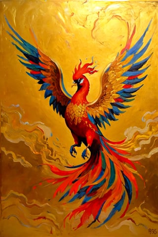 Golden Tempera Painting,Phoenix