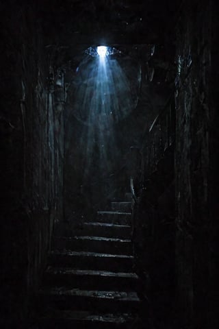 Blurry photo, accidental photofound footage, creepy footage, darkness, stairs, metal stairs, dark spiral staircase, pov,Infrared_photography,dark,glow Eyes,Creepy Face