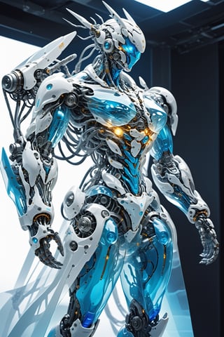 ,Giant rock cutter arm, adorned with ((Transparent Bondi blue color body parts)), revealing the intricate machinery inside, giant robotic weapon, smooth and angular design despite Transparent Bondi blue color parts, pulsating energy and intricate circuitry visible through transparent body parts.,robot, mechanical arms,Glass Elements,Clear Glass Skin,Blue Backlight