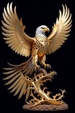 "Generate an image using StyleGAN of eagle bones gleaming in radiant gold. Envision the detailed skeletal structure of an eagle transformed into a dazzling and ethereal golden hue, capturing the majestic essence of these magnificent creatures. Optimize for a visually captivating composition that presents eagle bones in a surreal and enchanting display of golden brilliance through StyleGAN.",Eagle 