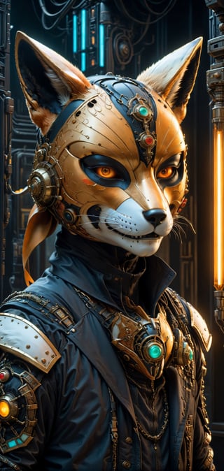 extremely detailed, hyper realistic, Cinmatic,
(Wearing ultra detailed FOX MASK:1.5),standing under mooligh, More Detail, ultrarealism, cinematic, ultra high definition, hyper realistic,Cyberpunk,demonictech,more detail XL,Obsidian Enigma Art Style,Cybermask