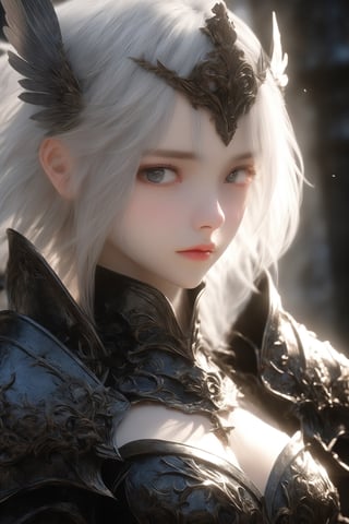 ultra Realistic,Extreme detailed,
1 girl, (masterful),((albino drow angel girl)),silver hair, slit pupil eyes,
girl Wearing Medieval black Knight Armor,Gold carved full plate Armor,
 best quality, highest quality, extremely detailed CG unity 8k wallpaper, ,ExStyle